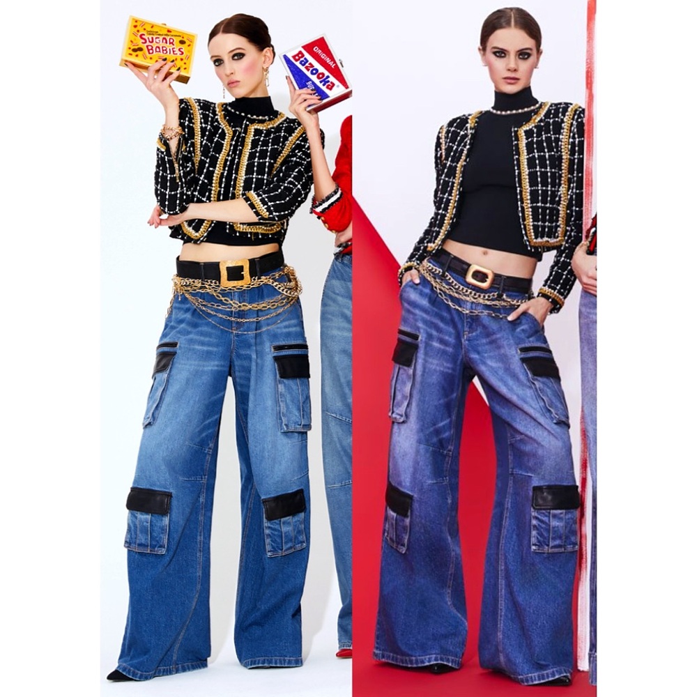Alice + Olivia Joette Combination Vegan Leather Cargo Jeans - Picture 6 of 15